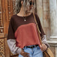 Full Size Color Block Waffle-Knit Long Sleeve Top