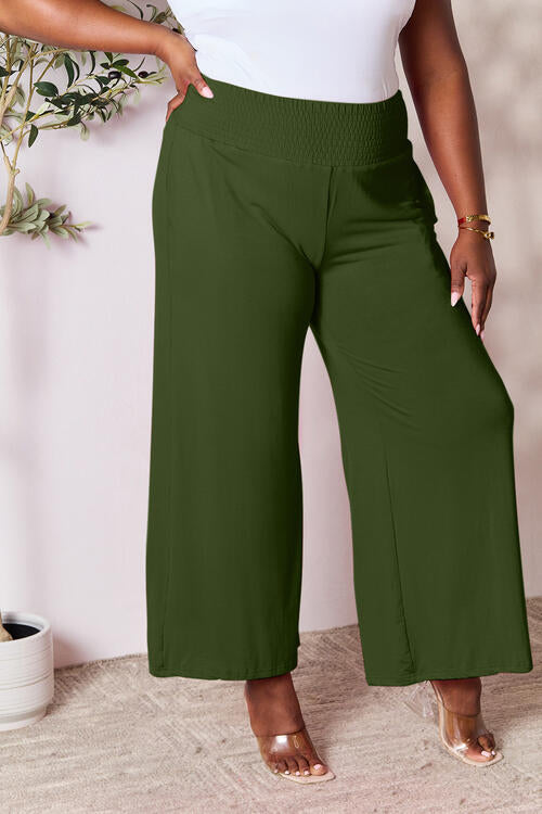 Double Take Full Size Smocked Wide Waistband Wide Leg Pants *