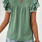SO CHIC Pleated Detail Flutter Sleeve Blouse