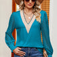 Openwork V-Neck Long Sleeve T-Shirt