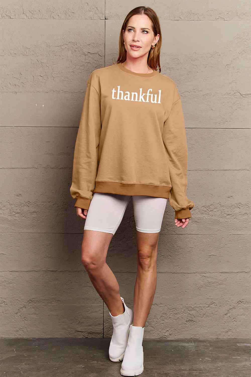 Simply Love Full Size Thanksgiving THANKFUL Graphic Sweatshirt