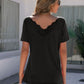 Lace Detail V-Neck Short Sleeve T-Shirt