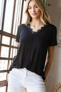 Heimish Lace Detail V-Neck Short Sleeve T-Shirt *