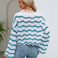 Round Neck Openwork Flare Sleeve Knit Top