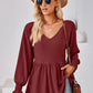 Full Size V-Neck Lantern Sleeve Blouse
