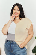 Double Take Color Block V-Neck Knit Top *