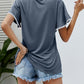 Malibu Dreams Pom-Pom Trim Flutter Sleeve Round Neck Tee