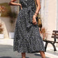 Floral Tie-Waist Ruffle Hem Black Dress