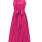 Pleated Spaghetti Strap Tie Waist Midi Dress