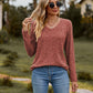 Full Size Ribbed V-Neck Long Sleeve Tee