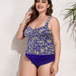 Plus Size Two-Tone Drawstring Sleeveless Tankini Set