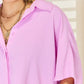 Zenana Texture Button Up Short Sleeve High-Low Shirt - Brand Zenana