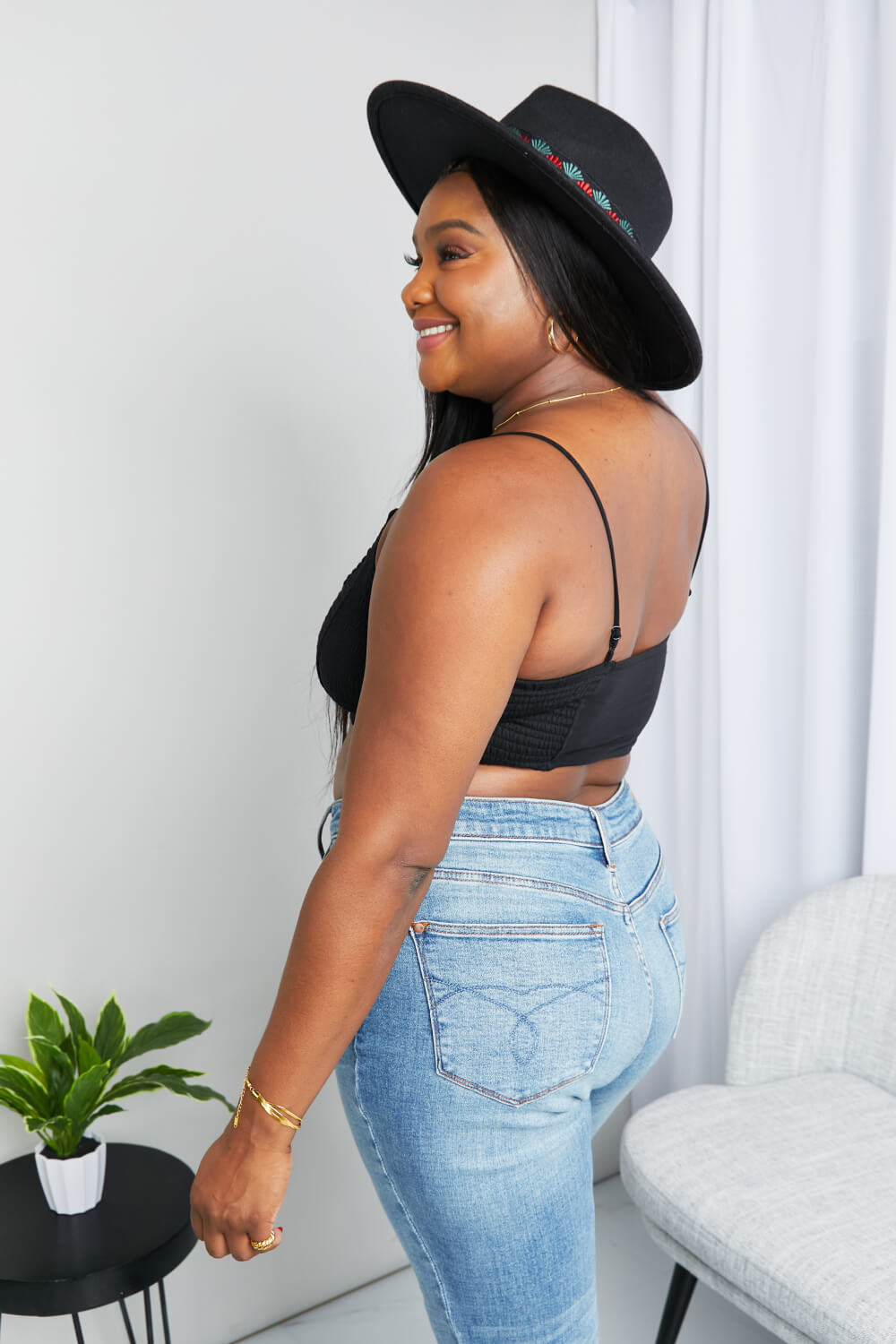 Zenana Full Size Textured Spaghetti Strap Bralette in Black *