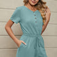 Drawstring Half Button Short Sleeve Romper