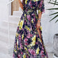 Printed Tied Half Sleeve Slit Dress