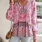 Aurora Lea Bohemian Tie Neck Lantern Sleeve Blouse