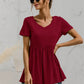 V-Neck Short Sleeve Babydoll Top