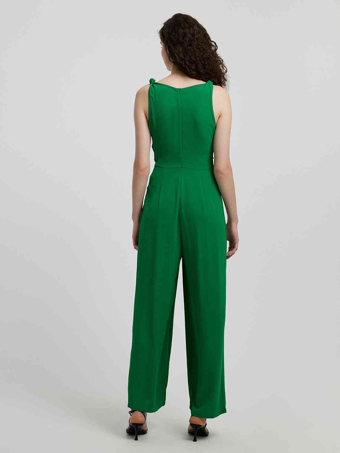 Mid Green Knot Detail Tie Front Sleeveless Jumpsuit