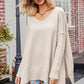 ZELDAlea V-Neck Dropped Shoulder Ribbed Long Sleeve Sweater