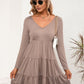 V-Neck Long Sleeve Tiered Dress