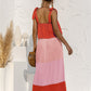 Full Size Color Block Tie Shoulder Tiered Sleeveless Dress