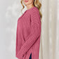 Basic Bae Full Size Ribbed Half Button Long Sleeve High-Low T-Shirt