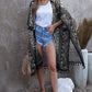 One Size Printed Tassel Trim Open Front Cardigan