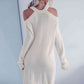 Cream Cold Shoulder Rib-Knit Sweater Dress (Belt Not Included)
