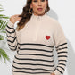 Plus Size Zip-Up Striped Sweater
