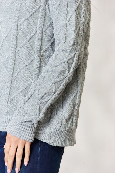 BiBi Cable Knit Round Neck Dust Sage Green Sweater *