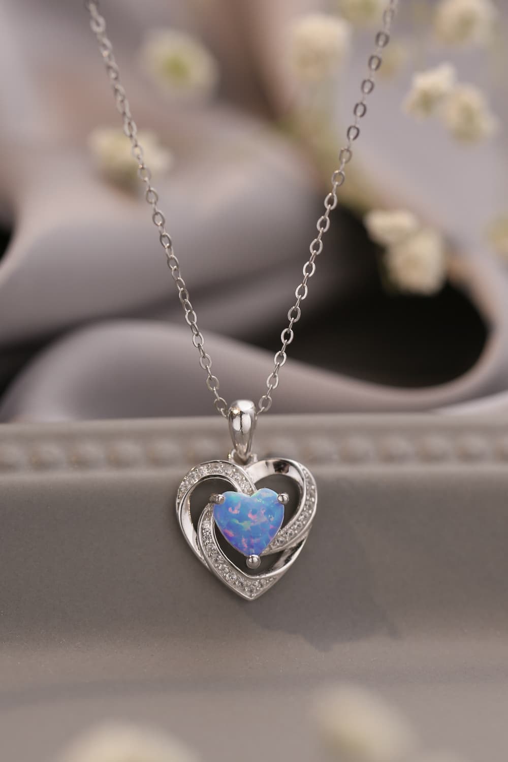 Women's Opal Heart Pendant Necklace