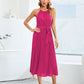 Pleated Spaghetti Strap Tie Waist Midi Dress