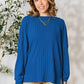 Basic Bae Full Size Ribbed Round Neck Slit Long Sleeve T-Shirt