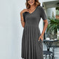 Women's Pleated V-Neck Short Sleeve Tee Dress