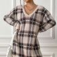 Plaid V-Neck Long Sleeve Sweater Dress