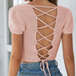 Lace-Up Openwork Square Neck Sweater