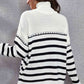 KnittedEmporium Striped Turtleneck Drop Shoulder Sweater