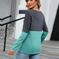 Full Size V-Neck Long Sleeve Two-Tone T-Shirt