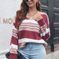 ZELDAlea Striped V-Neck Dropped Shoulder Sweater