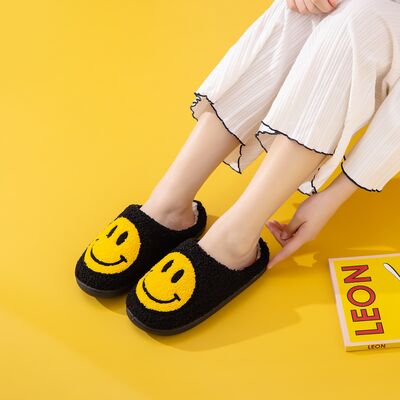 Melody Smiley Face Black Yellow Slippers