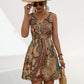 Smocked Printed V-Neck Mini Dress