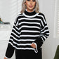 Striped Slit Turtleneck Drop Shoulder Sweater
