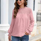 Smocked Mock Neck Swiss Dot Top