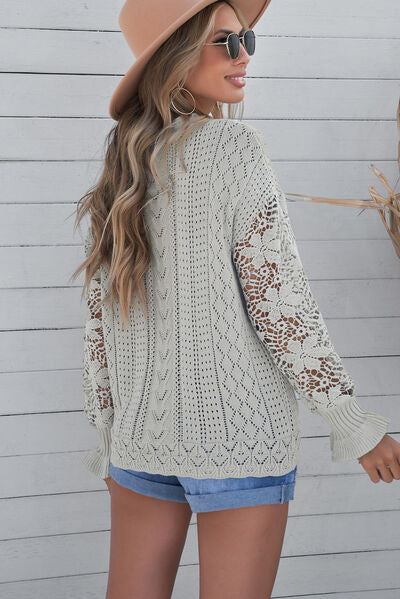 Isabella Openwork Lantern Sleeve Dropped Shoulder Sweater