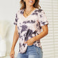 Double Take Peach Full Size Tie-Dye V-Neck T-Shirt