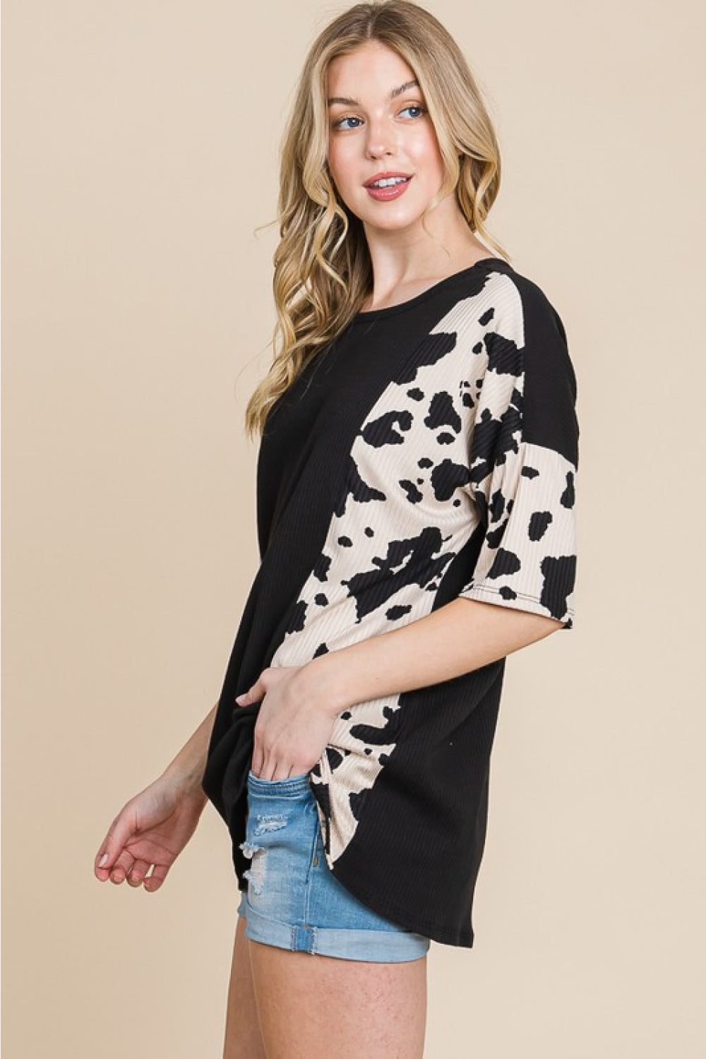 BOMBOM Rodeo Love Ribbed Animal Contrast Tee *
