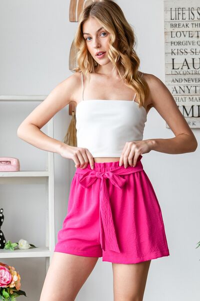 Heimish Full Size Texture High Waist Tied Shorts *