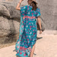 Printed Tie Neck Short Sleeve Dress