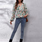 Floral V-Neck Balloon Sleeve Peplum Blouse