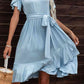 FULL SIZE Tie Waist Petal Sleeve Ruffle Hem Dress